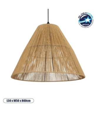 GLOBOSTAR® HUTT 205-0018 Boho Κρεμαστό Φωτιστικό Οροφής με Ντουί 1 x E27 AC 220-240V IP20 - Μπεζ - M50 x Π50 x Υ40cm
